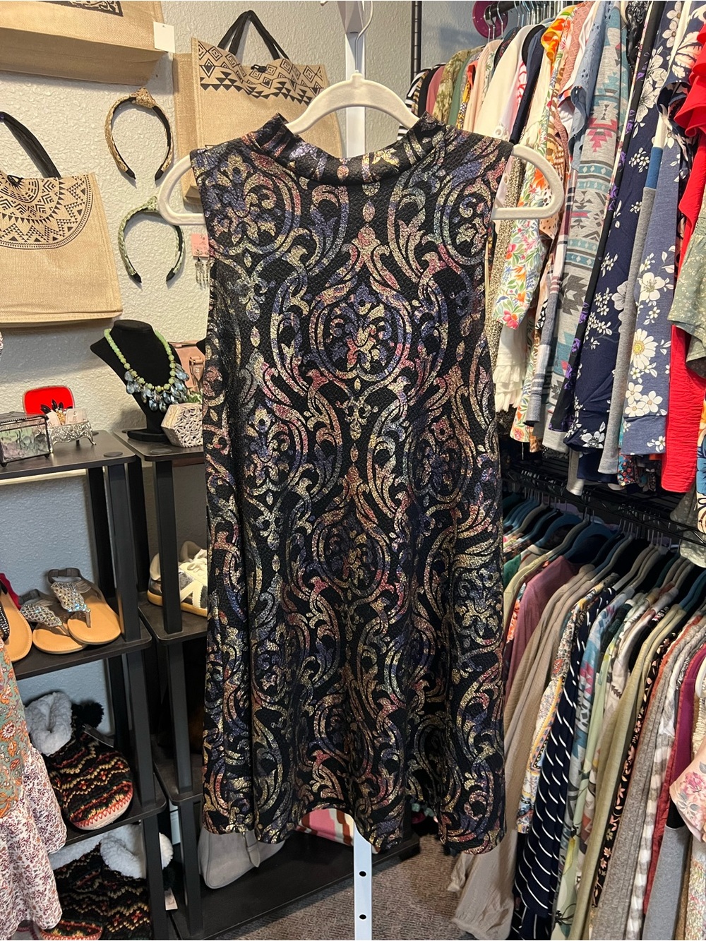 Cherish Black Multicolor Metallic Brocade Dress